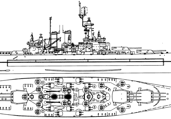 Боевой корабль USS BB-56 Washington 1944 [Battleship] - чертежи, габариты, рисунки